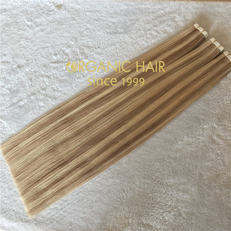 Piano color double drawn tape in hair extensions C87